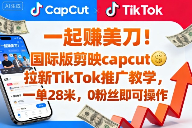 一起賺美刀！国际版剪映capcut拉新TikTok推广教学，一单28米，0粉丝即可操作（附推广入口和教学）-冷静项目网