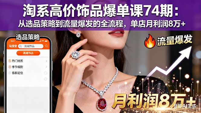（16351期）淘系高价饰品爆单课74期：从选品策略到流量爆发的全流程，单店月利润8万+-冷静项目网