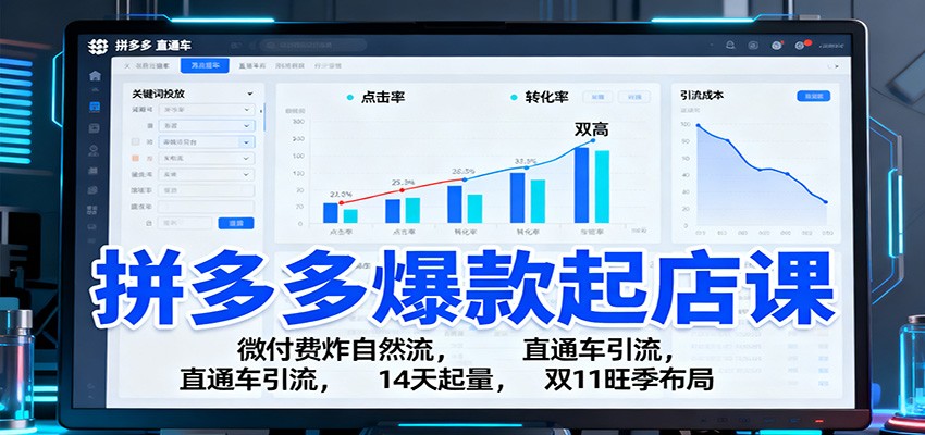 拼多多爆款起店课：微付费炸自然流，直通车引流，14天起量，双11旺季布局-冷静项目网