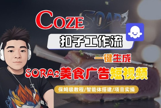Coze扣子智能体工作流一键生成“SORA2美食广告“短视频,全流程保姆级教学-冷静项目网