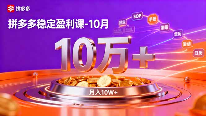 （16413期）拼多多稳定盈利课-10月，强付费SOP+微付费高投产+活动矩阵，单店月入10万+-冷静项目网