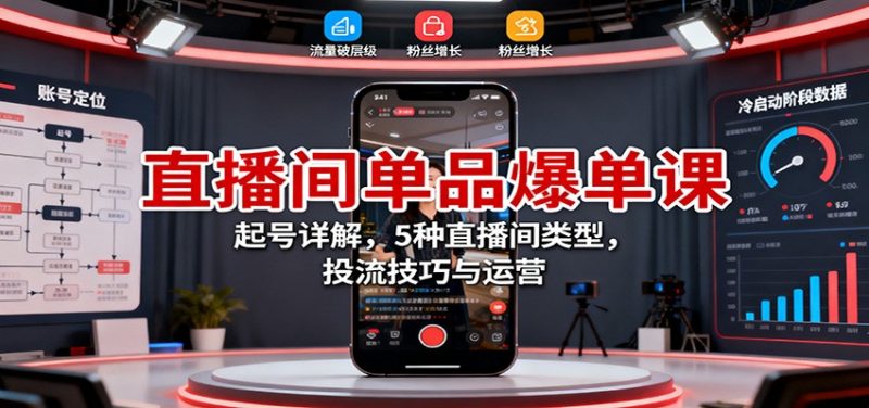 直播间单品爆单课：起号详解，5种直播间类型，投流技巧与运营-冷静项目网