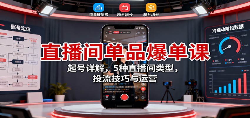 直播间单品爆单课：起号详解，5种直播间类型，投流技巧与运营-冷静项目网