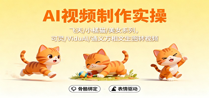 AI视频制作实操,飞天/小橘猫/美女系列,可灵/ViduAl/通义万相文生图转视频-冷静项目网