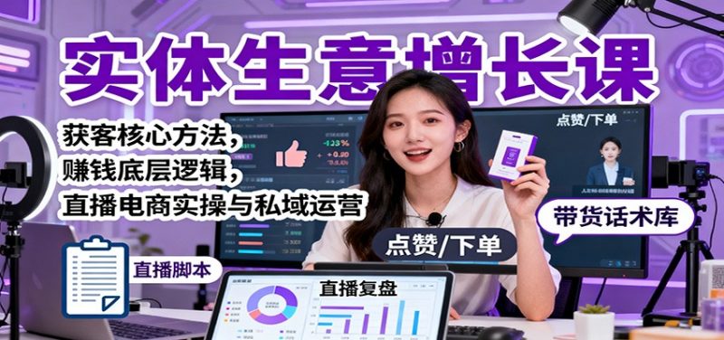 实体生意增长课:获客核心方法,赚钱底层逻辑,直播电商实操与私域运营-冷静项目网