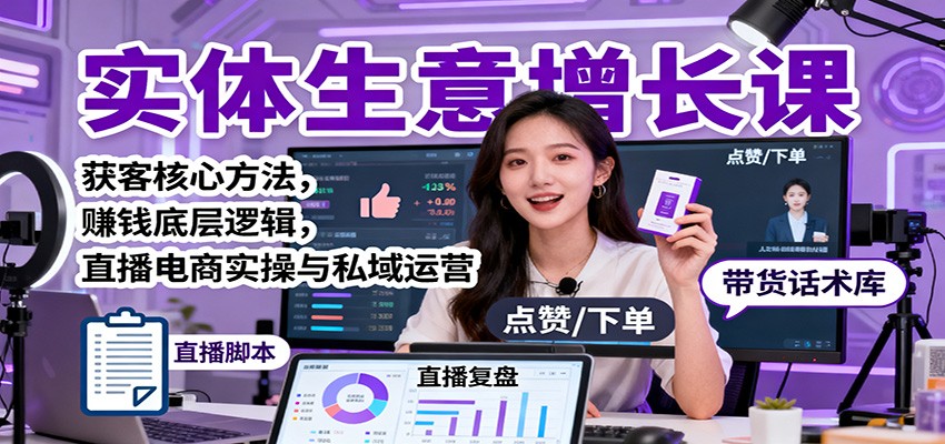 实体生意增长课：获客核心方法，赚钱底层逻辑，直播电商实操与私域运营-冷静项目网