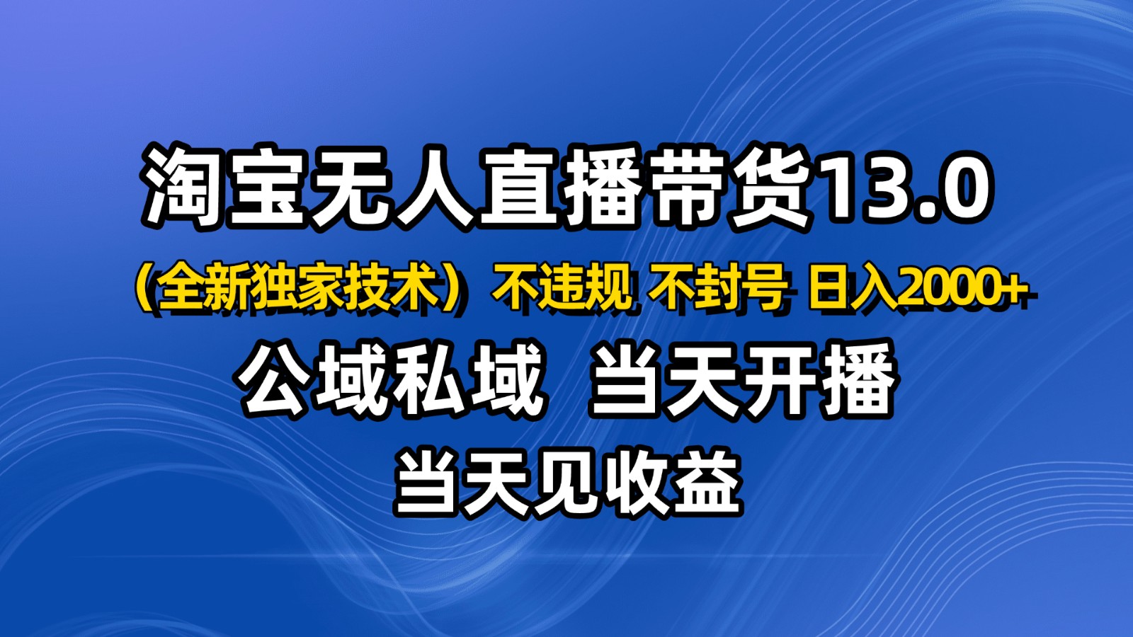 淘宝无人直播13.0，公域私域技术，不封号，不违规 布局下半年旺季赛道，日入2000+-冷静项目网