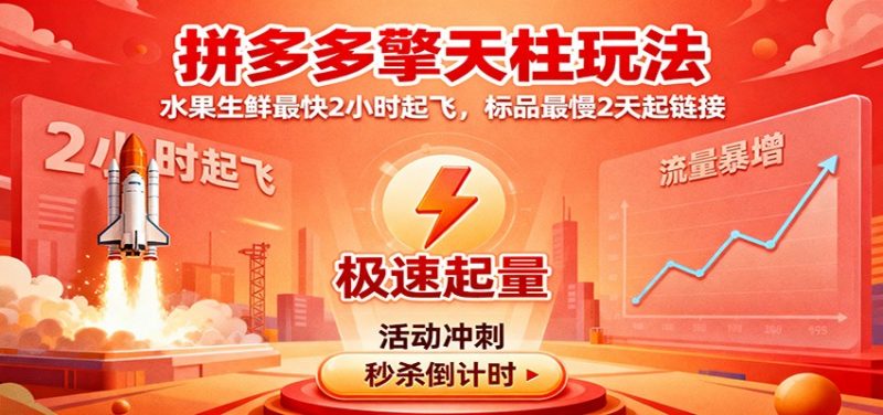 拼多多擎天柱玩法，水果生鲜最快2小时起飞，标品最慢2天起链接-冷静项目网