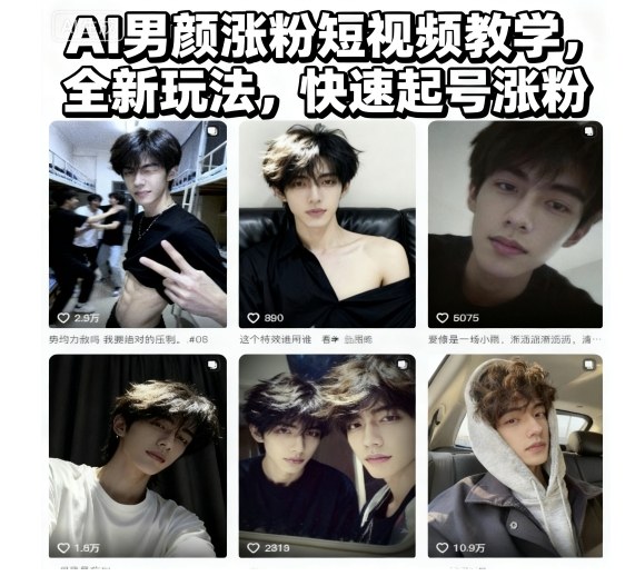 AI男颜涨粉短视频教学，全新玩法，快速起号涨粉-冷静项目网