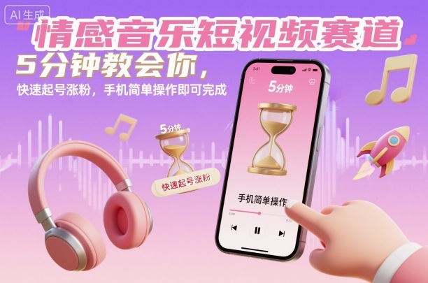 情感音乐短视频赛道，5分钟教会你，快速起号涨粉，手机简单操作即可完成-冷静项目网