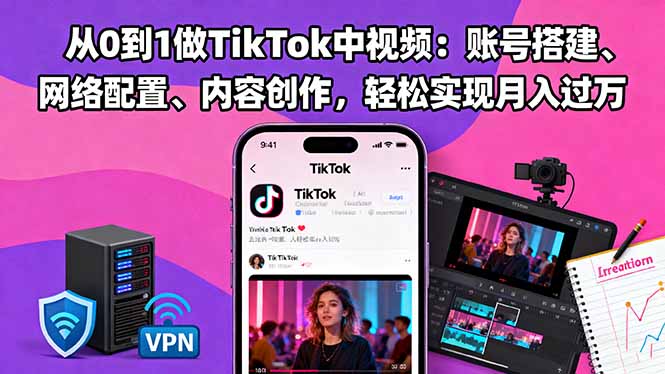 （16461期）从0到1做TikTok中视频：账号搭建、网络配置、内容创作，轻松实现月入过万-冷静项目网