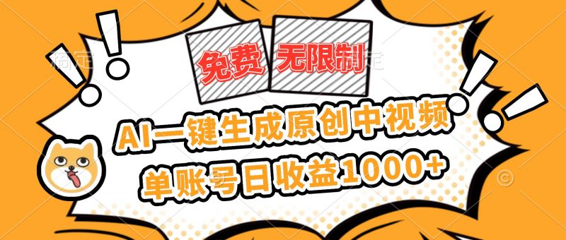 （16477期）免费无限制，AI一键生成原创中视频，单账号日收益1000+-冷静项目网