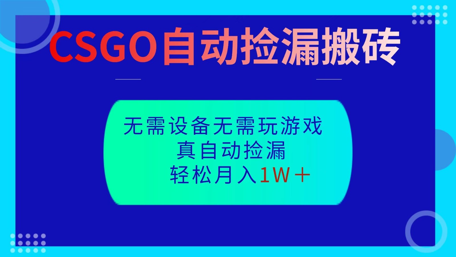 CSGO自动捡漏搬砖,当天操作当天见结果,无需了解游戏,包教包会包落地-冷静项目网