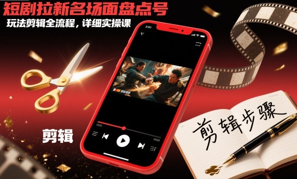 短剧拉新名场面盘点号玩法剪辑全流程,详细实操课-冷静项目网