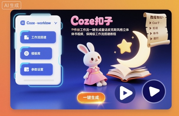 Coze扣子工作流一键生成童话皮克斯风格立体书视频，保姆级工作流搭建教程-冷静项目网