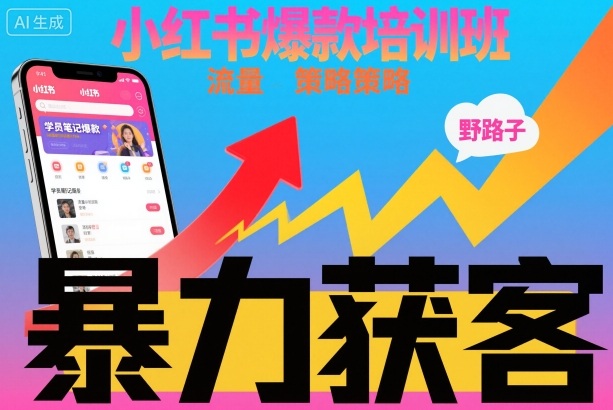 小红书爆款培训班，小红书获客野路子流量打法，暴力持续获客-冷静项目网