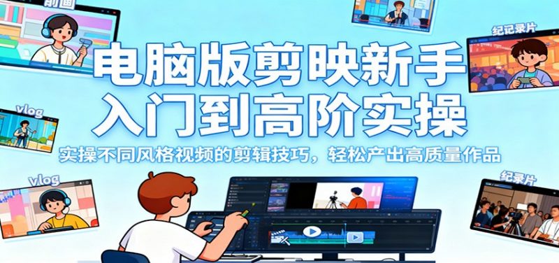 电脑版剪映新手入门到高阶实操,实操不同风格视频的剪辑技巧,轻松产出高质量作品-冷静项目网