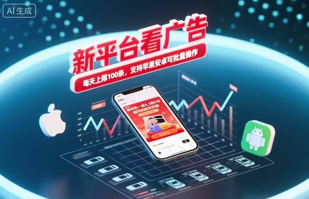 新台看广告，养好机一条5毛到5块，单机日入30到100，支持苹果安卓，可批量操作。-冷静项目网