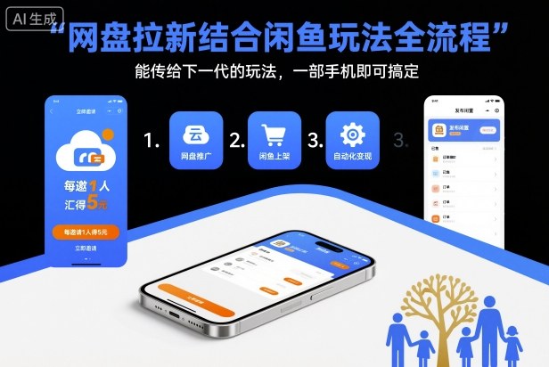 网盘拉新结合闲鱼玩法全流程，能传给下一代的玩法，一部手机即可搞定（附入口渠道以及实操教程）-冷静项目网