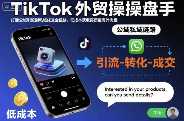 TikTok外贸操盘手,打通公域引流到私域成交全链路,低成本获取高质量海外询盘-冷静项目网