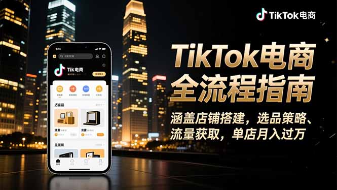（16524期）TikTok电商全流程指南，涵盖店铺搭建、选品策略、流量获取，单店月入过万-冷静项目网
