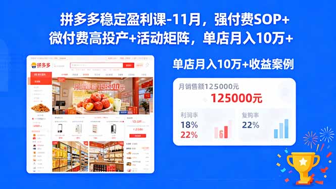 (16558期)拼多多稳定盈利课-11月,强付费SOP+微付费高投产+活动矩阵,单店月入10w+-冷静项目网