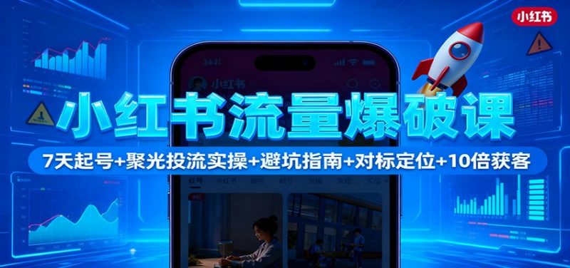 小红书流量爆破课：7天起号+聚光投流实操+避坑指南+对标定位+10倍获客-冷静项目网