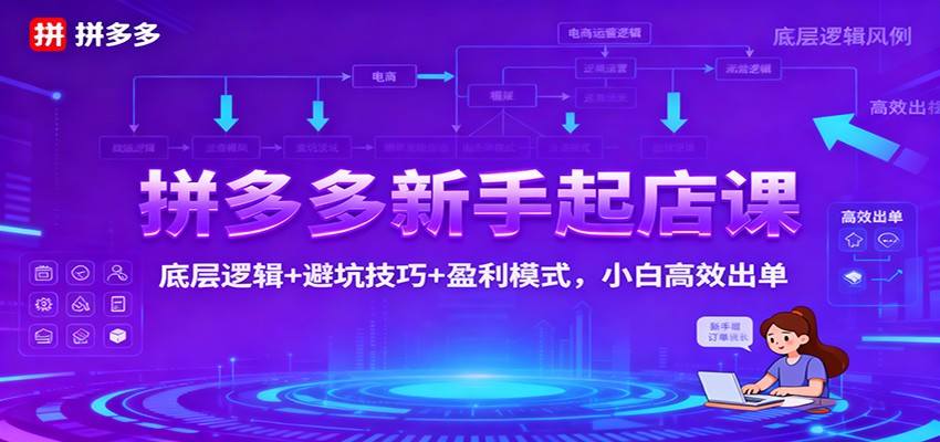 拼多多新手起店课：底层逻辑+避坑技巧+盈利模式，小白高效出单-冷静项目网