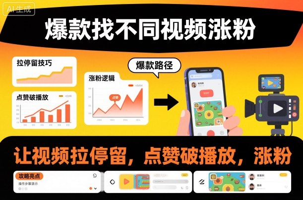 爆款找不同视频涨粉,让视频拉停留,实现点赞,破播放,涨粉-冷静项目网