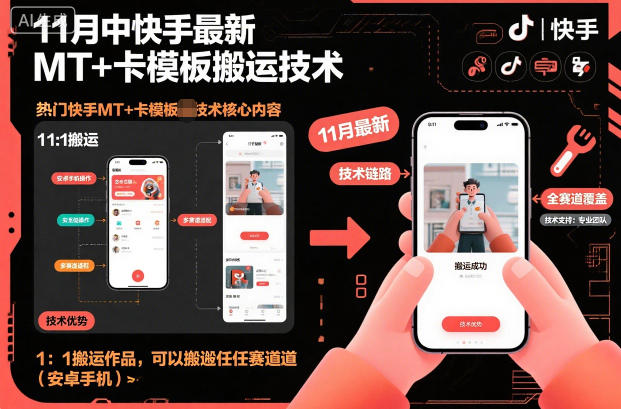 11月中快手最新MT+卡模板搬运技术，1：1搬运作品，可以搬运任何赛道（安卓手机）-冷静项目网