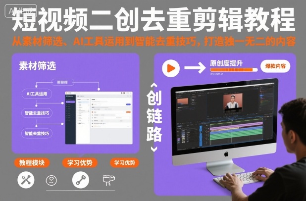 短视频二创去重剪辑教程，从素材筛选、AI工具运用到智能去重技巧，打造独一无二的内容-冷静项目网
