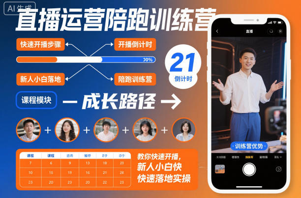 直播运营陪跑训练营，教你快速开播，新人小白快速落地实操-冷静项目网