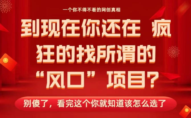 马上26年了，你还在找所谓的风口项目？别傻了，看完这个你全都懂了！-冷静项目网