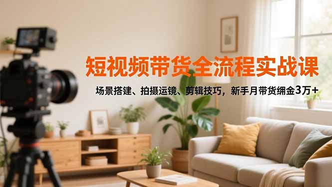 （16679期）短视频带货全流程实战课，场景搭建、拍摄运镜、剪辑技巧，新手月带货佣金3万+-冷静项目网