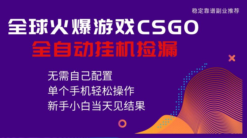 火爆游戏CSGO全自动捡漏，独家最新玩法，单个手机可操作，新手小白日入500+-冷静项目网