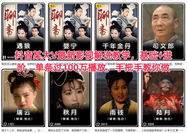 抖音某大V最新影视解说教学,基础+进阶,单条过100万播放,手把手教你做-冷静项目网