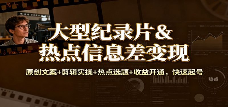 大型纪录片&热点信息差变现:原创文案+剪辑实操+热点选题+收益开通,快速起号-冷静项目网