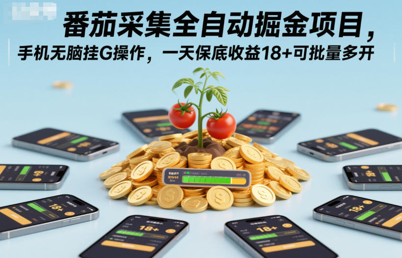 番茄采集全自动掘金项目,手机无脑挂G操作,一天保底收益18+可批量多开-冷静项目网