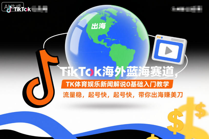 TikTok海外蓝海赛道,TK体育娱乐新闻解说0基础入门教学,流量稳,起号快,带你出海賺美刀-冷静项目网