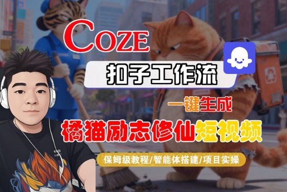 Coze扣子智能体工作流一键生成“橘猫励志修仙“短视频，全流程保姆级教学-冷静项目网