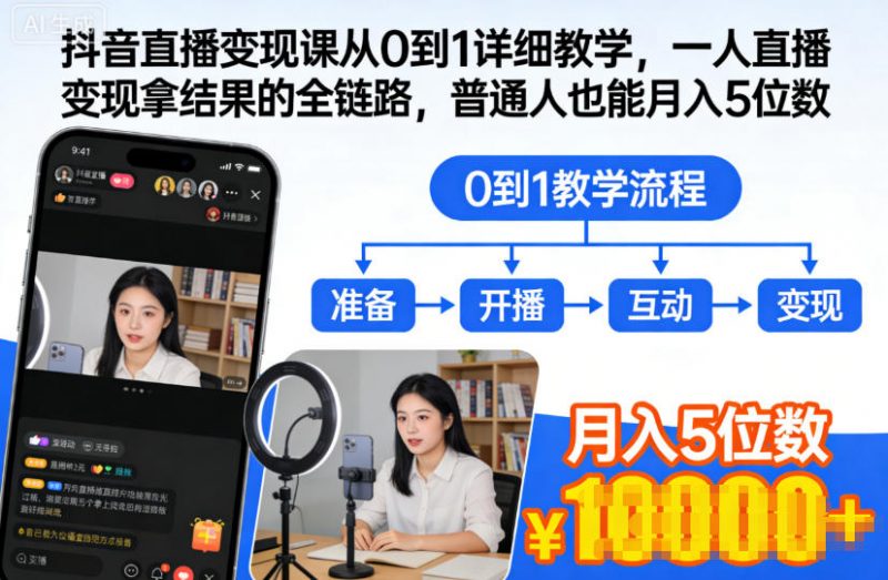 抖音直播变现课从0到1详细教学,一人直播变现拿结果的全链路,普通人也能月入5位数-冷静项目网