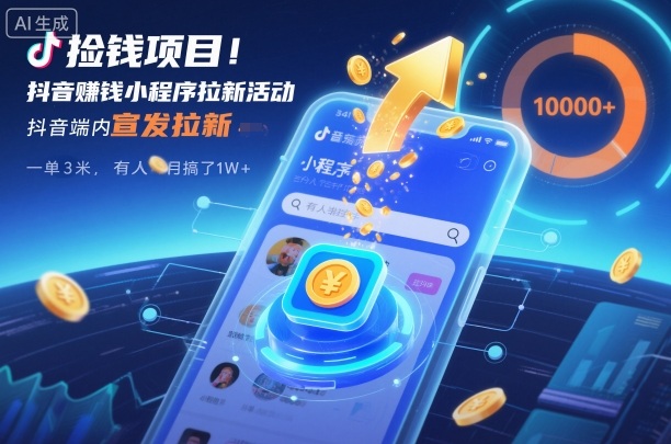 捡钱项目！抖音賺钱小程序拉新活动，抖音端内宣发拉新，一单3米，有人半个月搞了1W+-冷静项目网