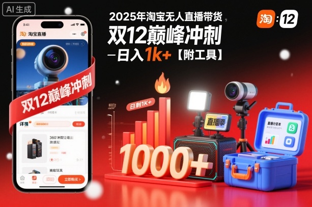 2025年淘宝无人直播带货，冲刺双12，日入1k+【附工具】-冷静项目网