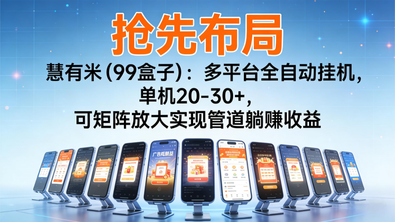 抢先布局慧有米(99盒子):多平台全自动挂机,单机20-30+,可矩阵实现管道躺赚-冷静项目网